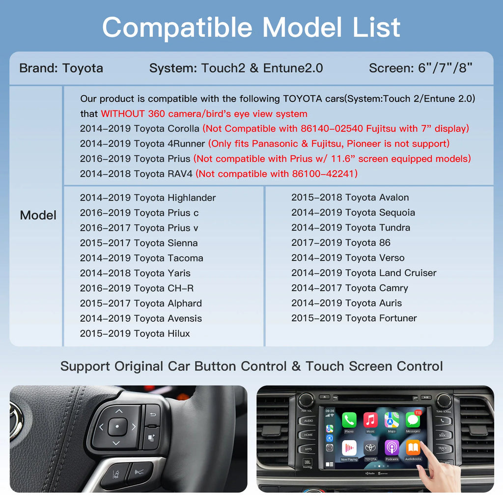 For TOYOTA Wireless Carplay Module Android Auto Adapter CHR RAV4 Avalon Corolla Camry Yari