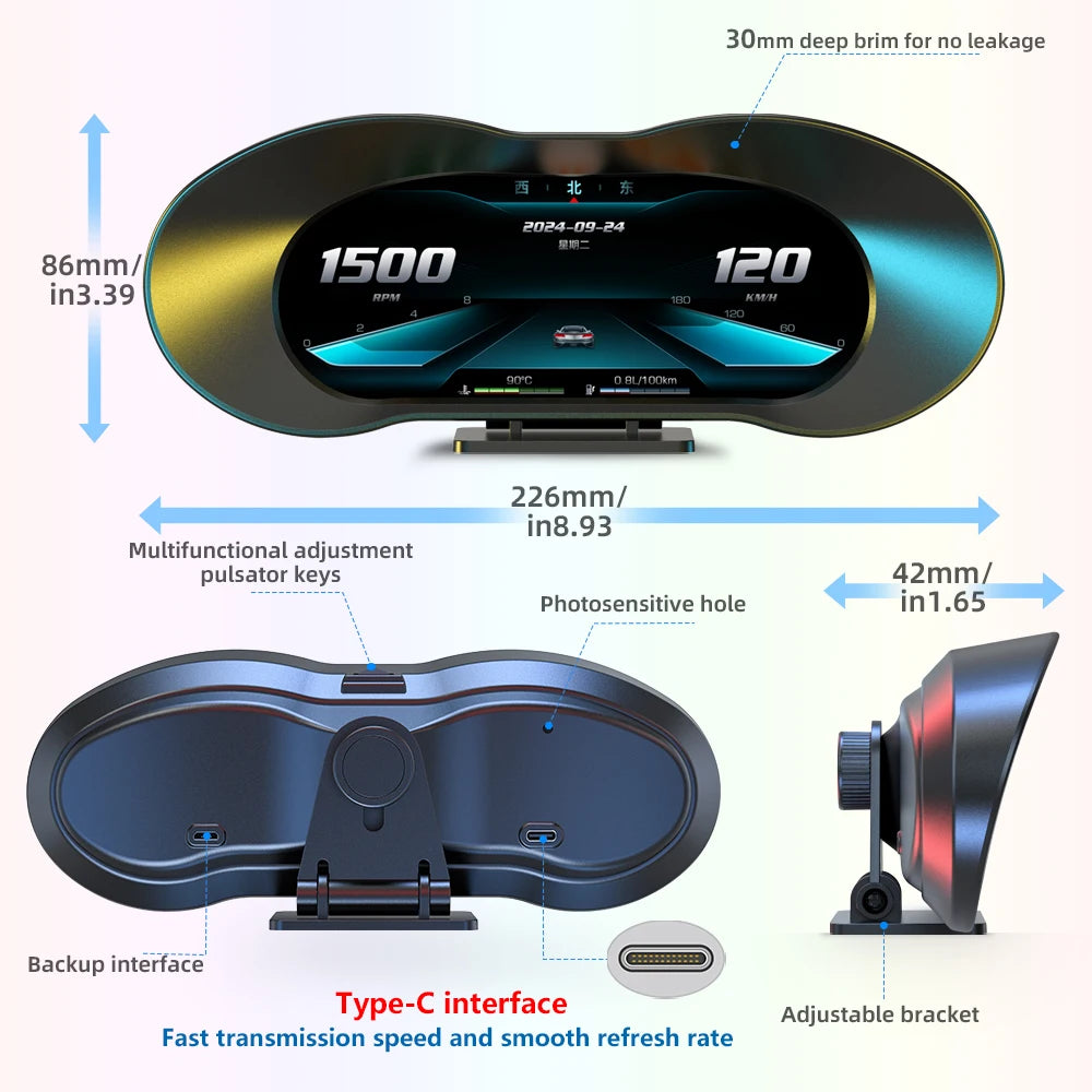 P5 HUD OBD2&GPS Car Head Up Display Speedometer Auto Display Alarm Water Oil Tem for OBD2 P5 - Automotive LED Light