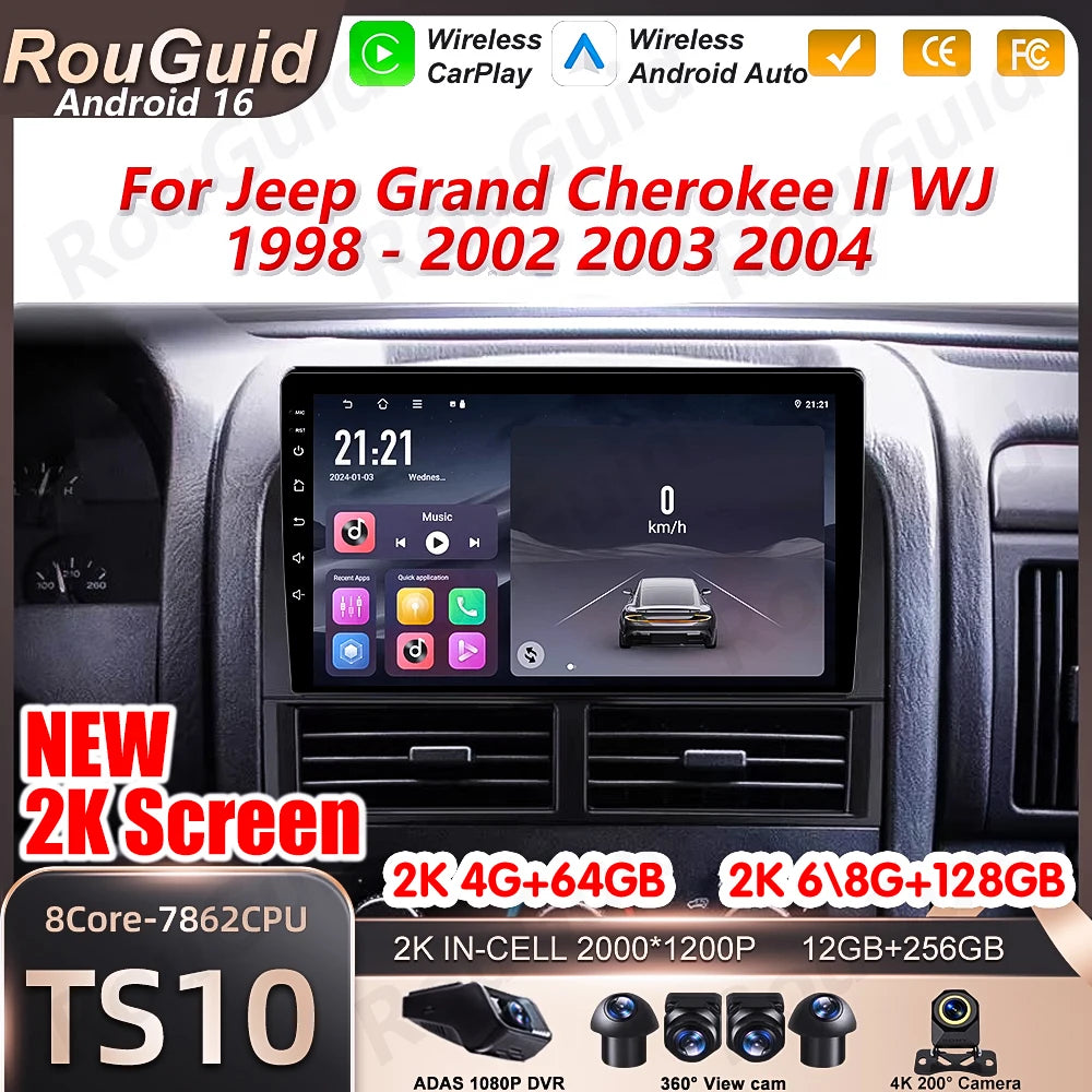 Android 16 Carplay Car Radio For Jeep Grand Cherokee II WJ 1998 - 2002 2003 2004 Multimedi | AUTOKITSHOP