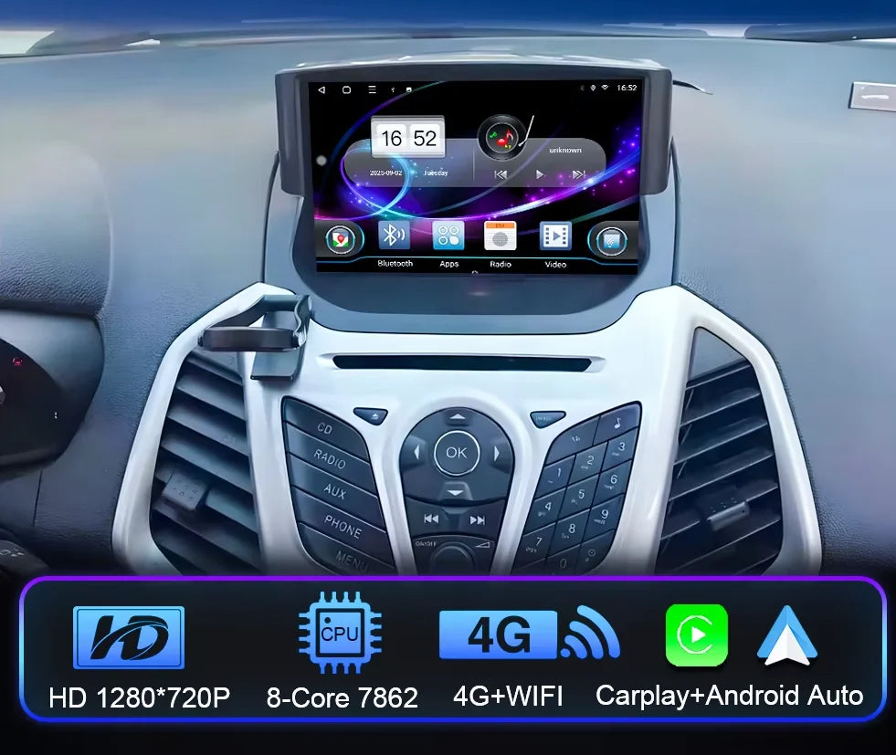 Android 16 Carplay Auto 2K Screen Car Radio Multimedia Player For Ford Ecosport 2013-2017