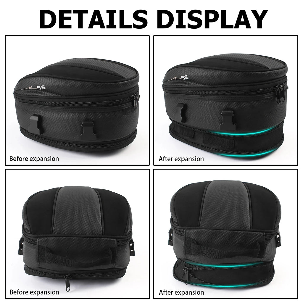 Motorcycle Black Seat Tail Bag Travel Rear Seat Luggage Bag Waterproof 1680D Backpack Saddle Bag - Automotive LED Light