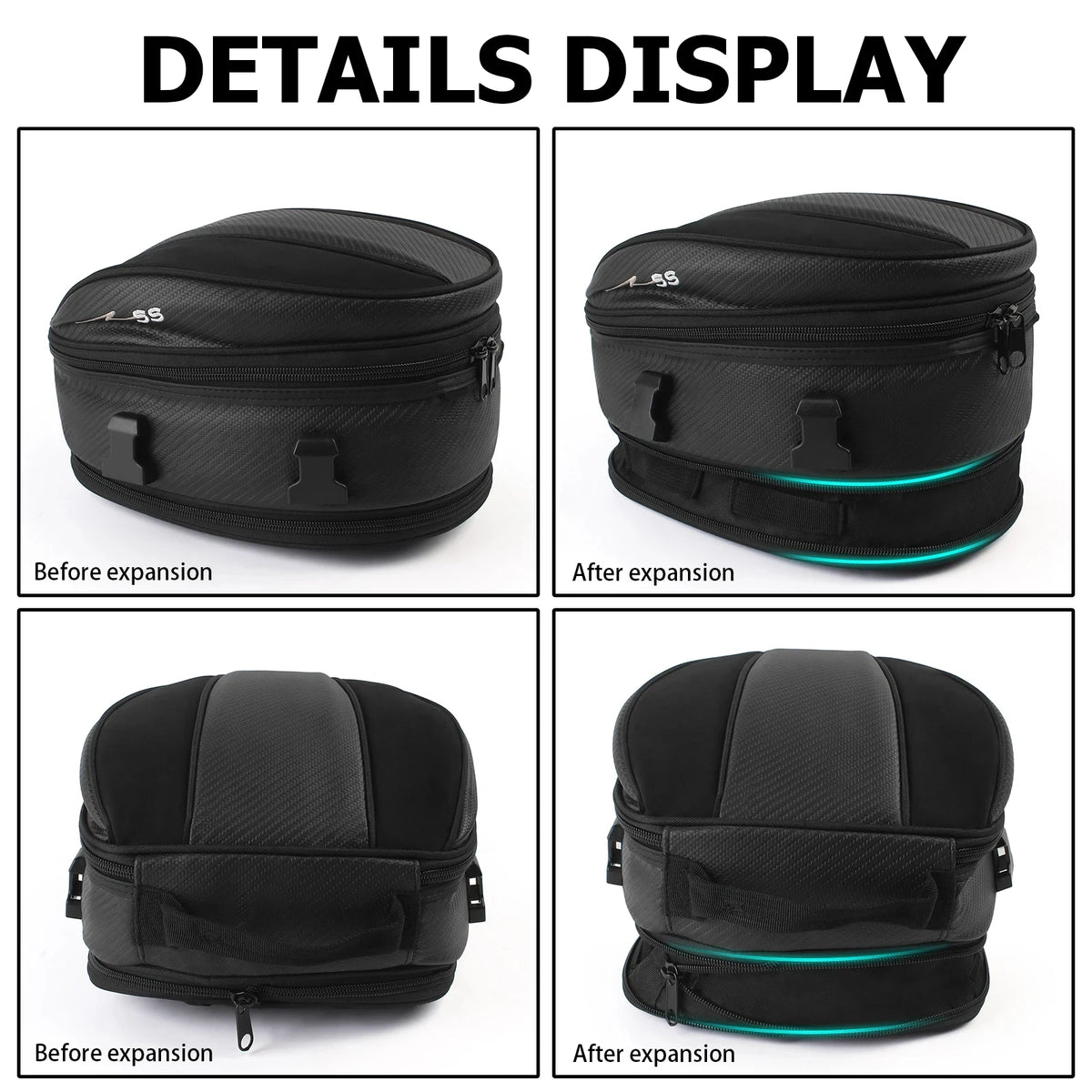 Motorcycle Black Seat Tail Bag Travel Rear Seat Luggage Bag Waterproof 1680D Backpack Saddle Bag - Automotive LED Light