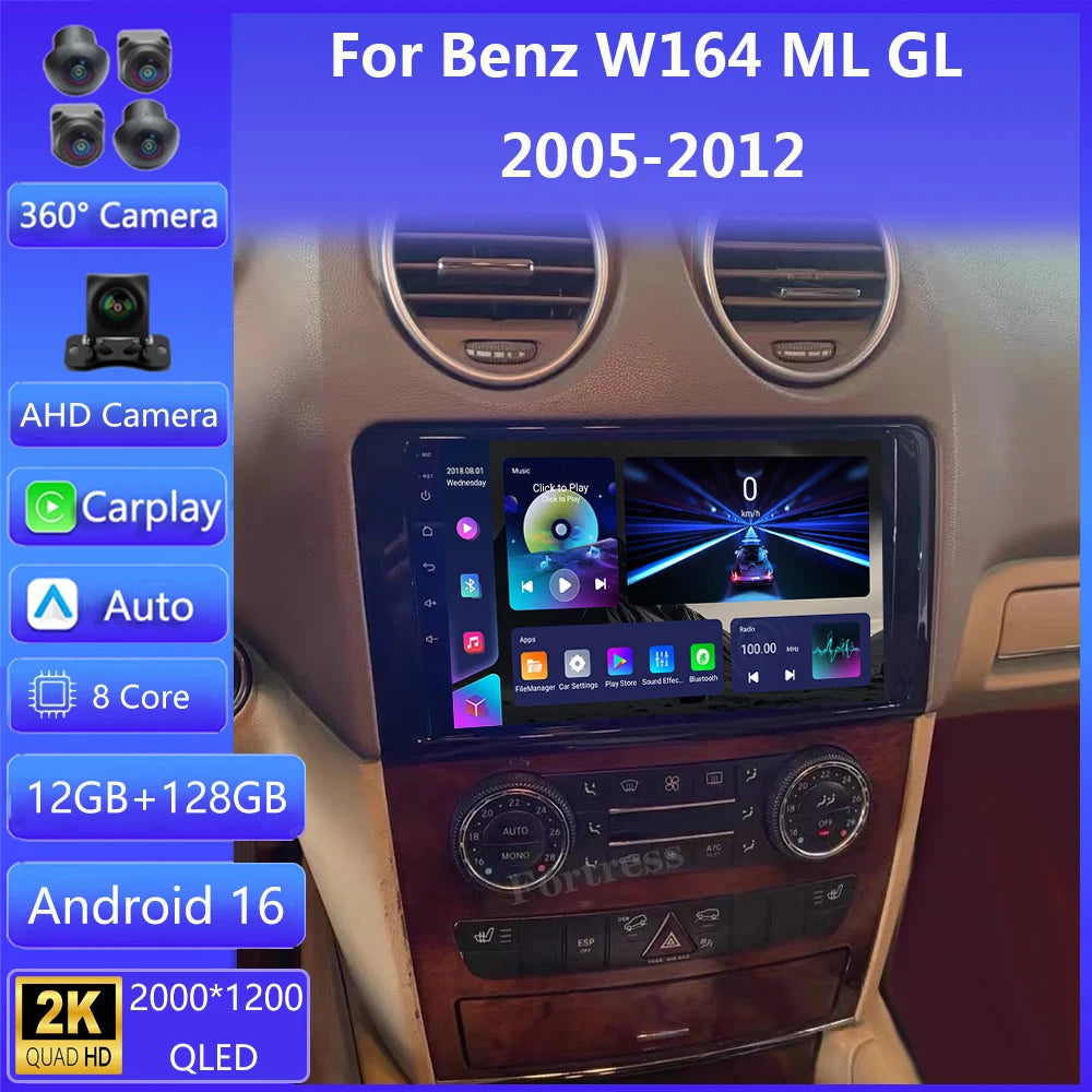 Android 16 For Benz GL ML W164 ML350 ML500 X164 2005-2012 2K QLED Android Car Radio Multim