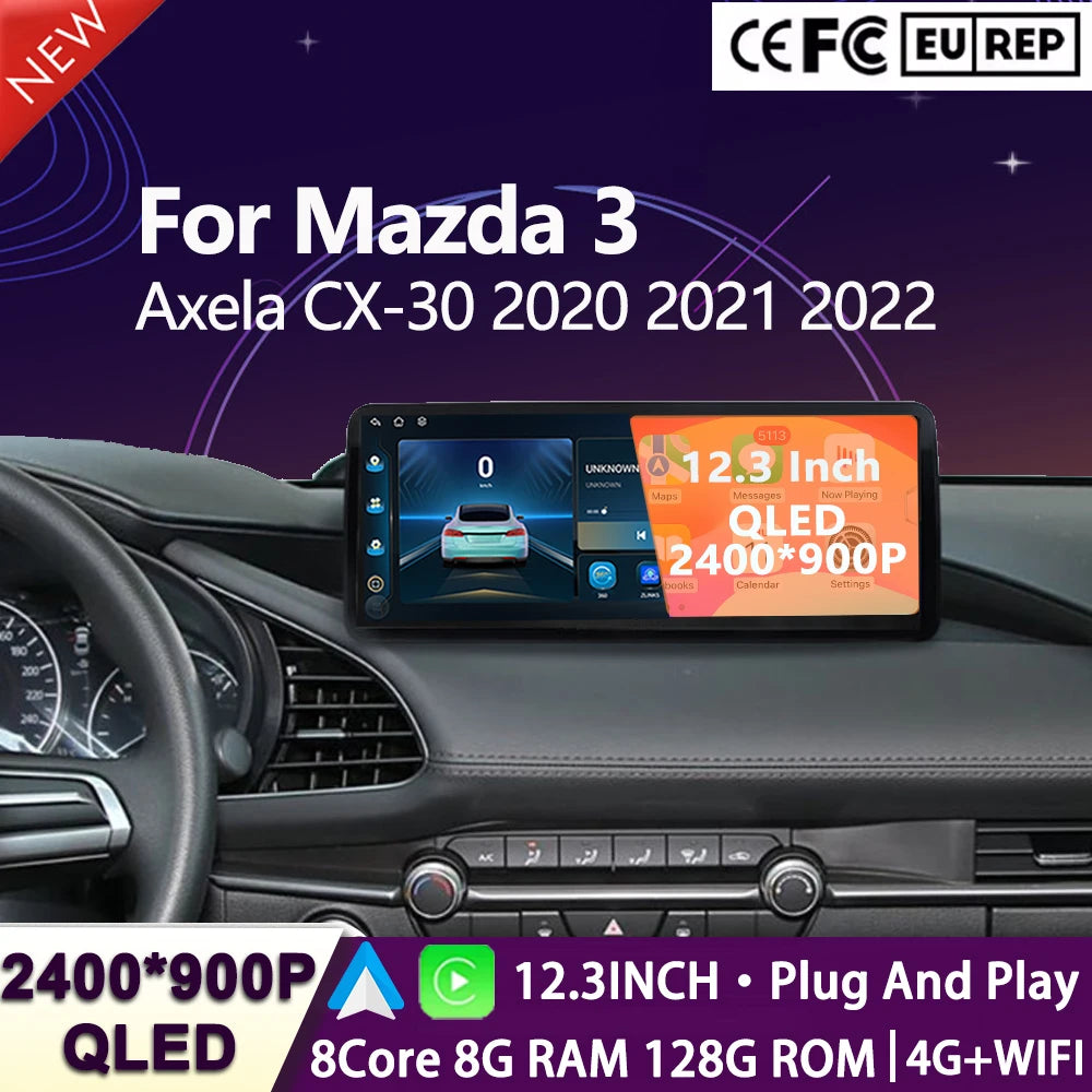 Android Multimedia Player 12.3 inch Car Radio For Mazda 3 Axela CX-3 2020 - 2022 LHD Navig | AUTOKITSHOP