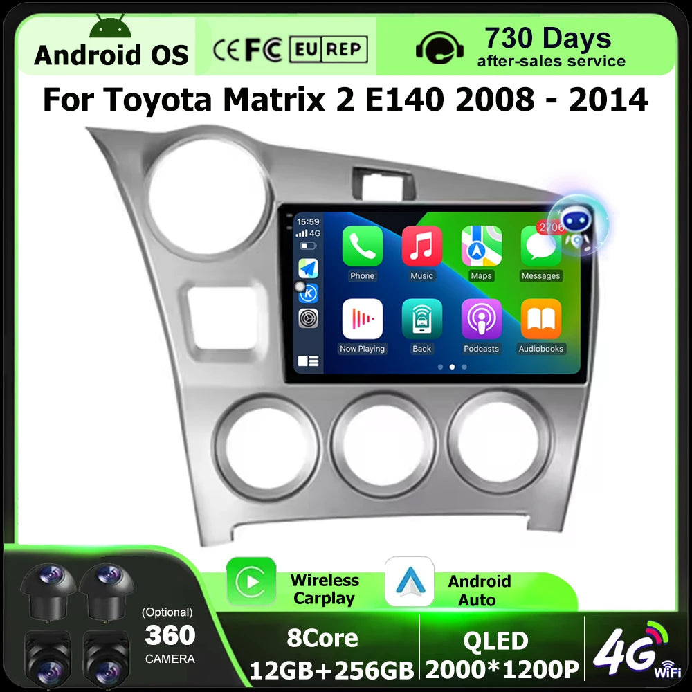 Wireless Carplay For Toyota Matrix 2 E140 2008 - 2014 Android 16 Auto Car Radio Multimedia