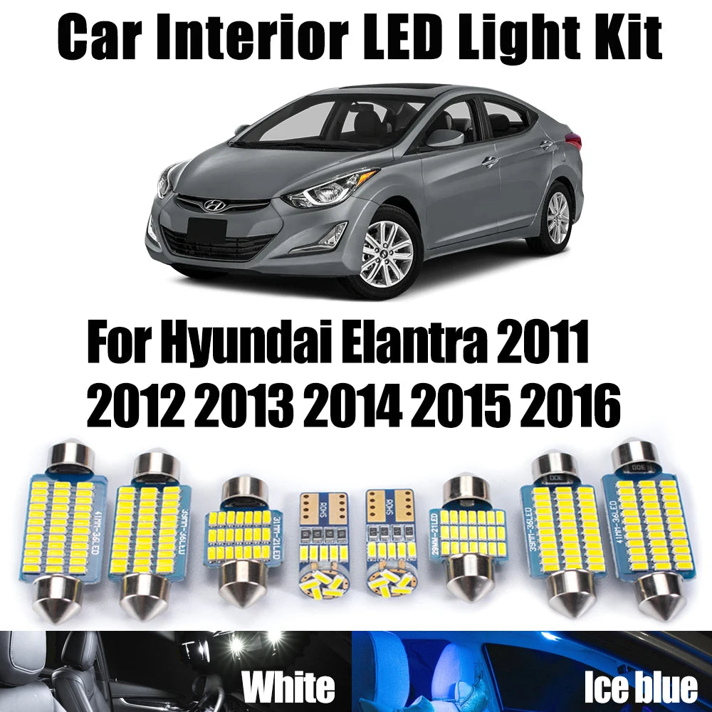 9-Piece LED Interior Light Kit for Hyundai 2013-2016 - Canbus Error-Free Interior Bulbs