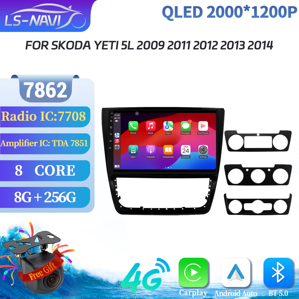 Android 14 Car Radio For Skoda Yeti 5L 2009 2011 2012 2013 2014 Stereo 7862S 8G 256G Wirel