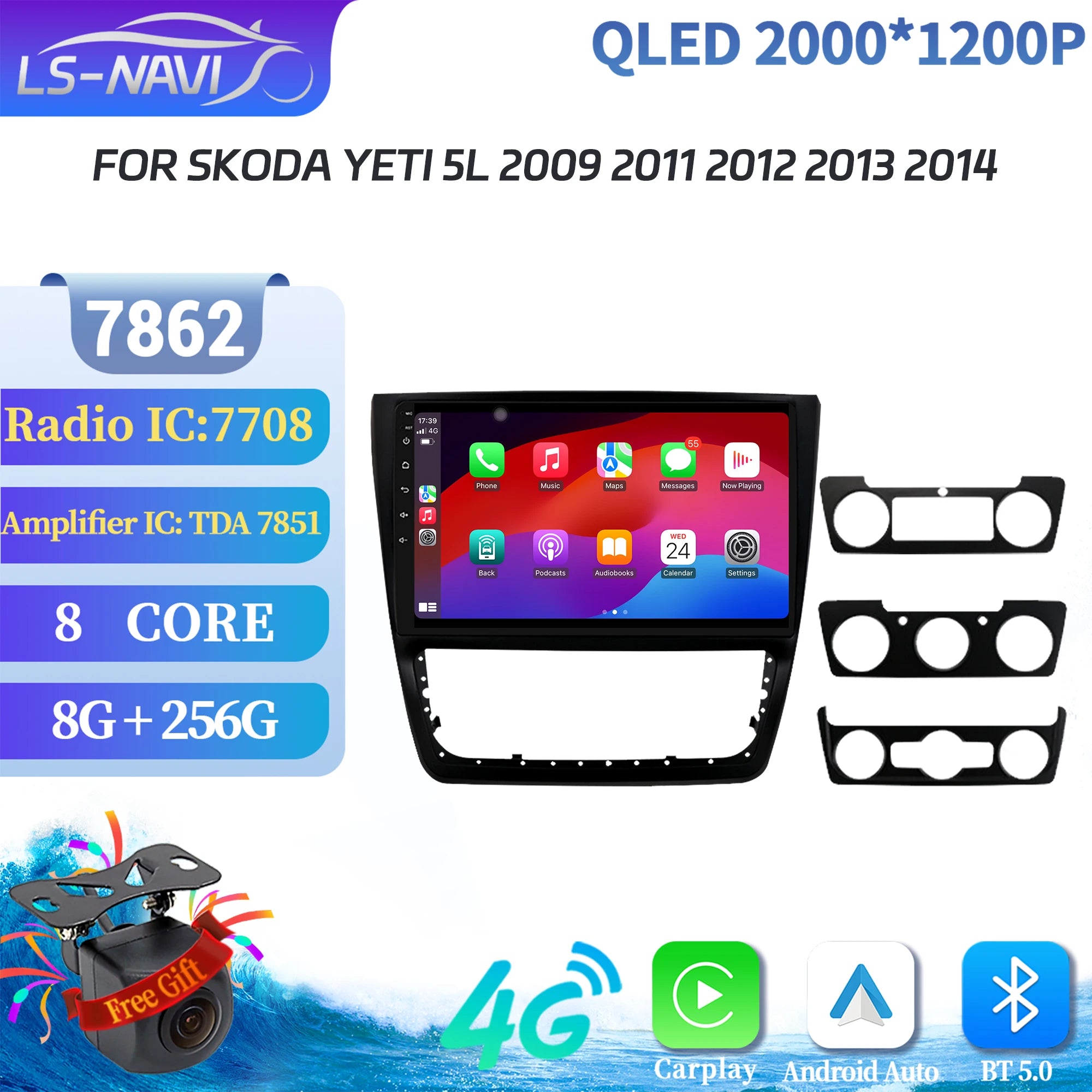 Android 14 Car Radio For Skoda Yeti 5L 2009 2011 2012 2013 2014 Stereo 7862S 8G 256G Wirel