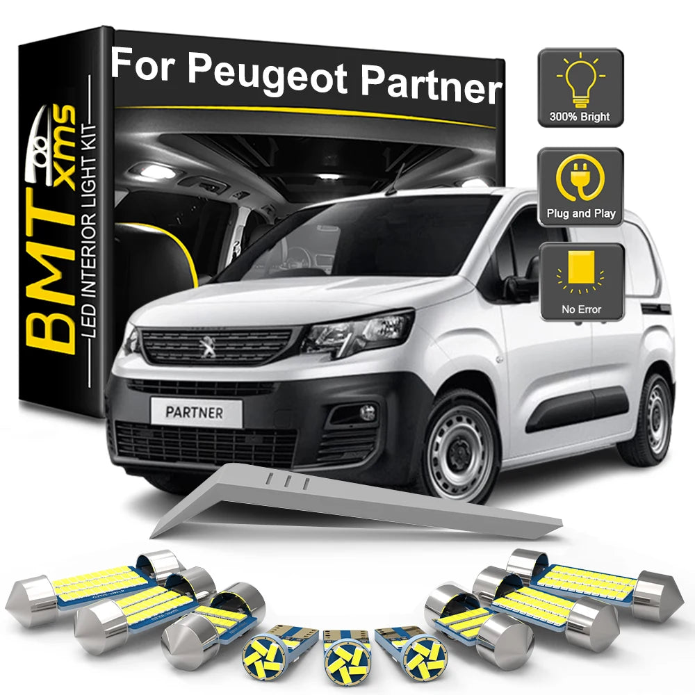 LED Interior Light Kit for Peugeot Partner MK1 MK2 MK3 1996-2017 - Canbus Dome Map Door Trunk Bulbs | AUTOKITSHOP