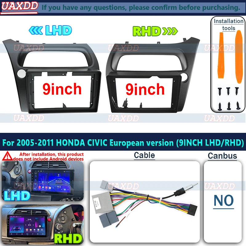 For Honda 2005 Civic 9inch Radio Android Stereo Frame Panel Fascia Dashboard Audio Multime