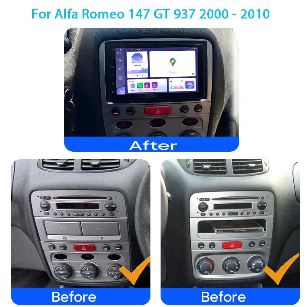 For Alfa Romeo 147 GT 937 2000 - 2010 Android Auto Car Radio Multimedia Auto Player GPS He