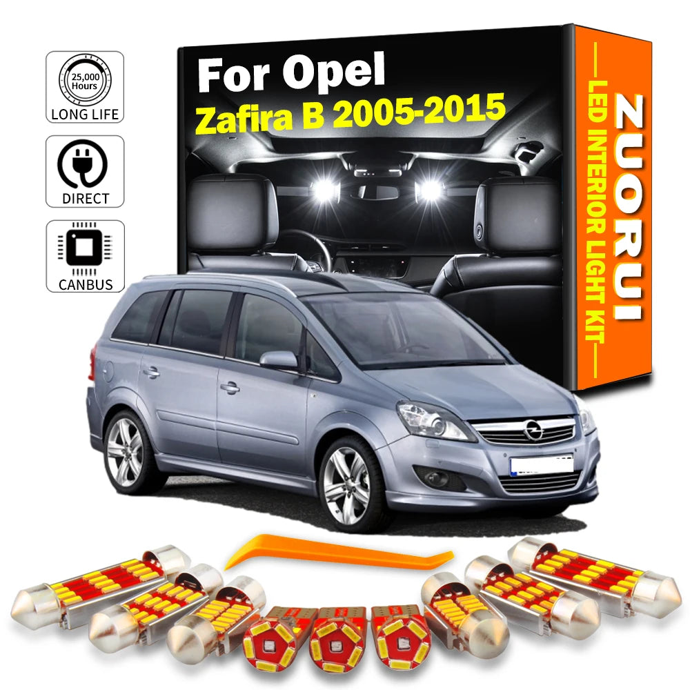 12-Piece LED Interior Light Kit for Vauxhall Opel Zafira B 2005-2010 - Canbus Dome Map Door Trunk Bulbs | AUTOKITSHOP