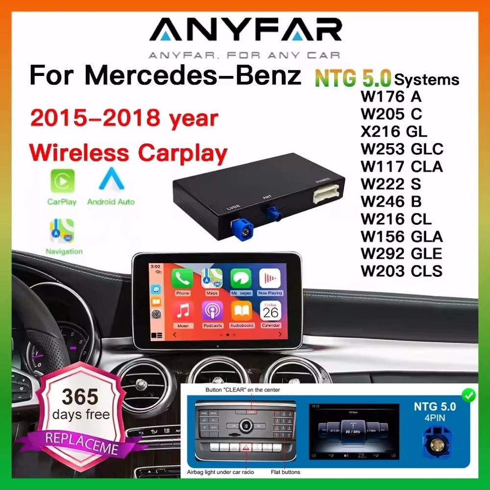ANYFAR Wireless Carplay Android Auto Module For Mercedes NTG5.0 W176 W205 A B C CL GLS GLA | AUTOKITSHOP