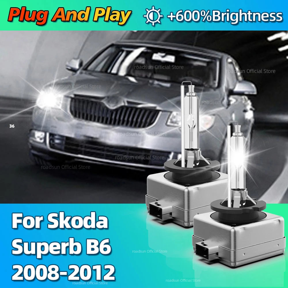 6000K Xenon HID Bulb Replacement Lamp 10000LM Bright Headlight For Skoda Superb B6 2008 20