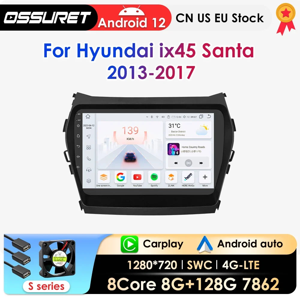 2 Din Android Car Radio for Hyundai Ix45 Santa Fe 2013 2014 2015 2016 2017 Multimedia Play