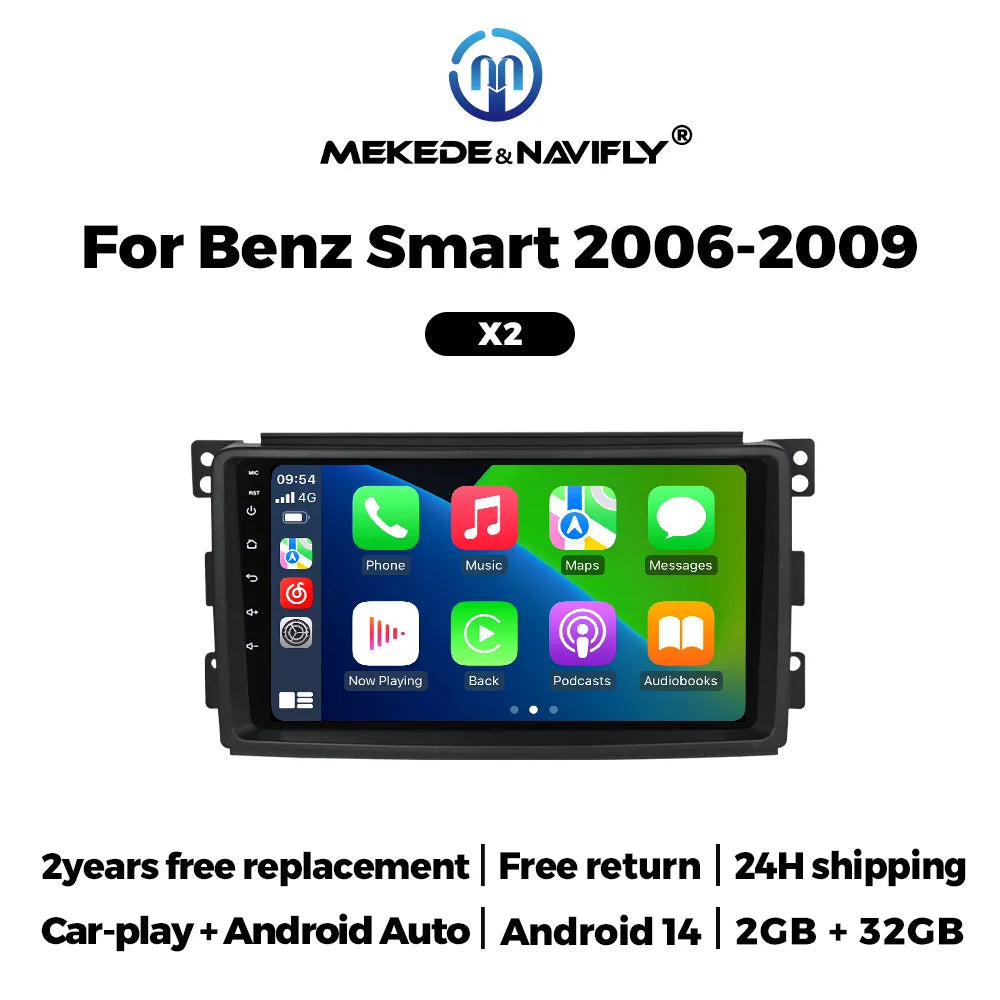 Android14 Radio 2Din Stereo for Mercedes Benz B200 Smart Fortwo 451 2006-2009 CarPlay Auto | AUTOKITSHOP