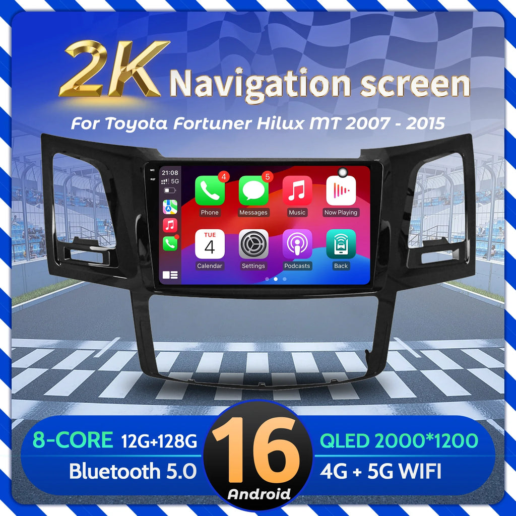 9 inch Android 16 Car Radio For Toyota Fortuner Hilux MT 2007-2015 Multimedia Navigation B