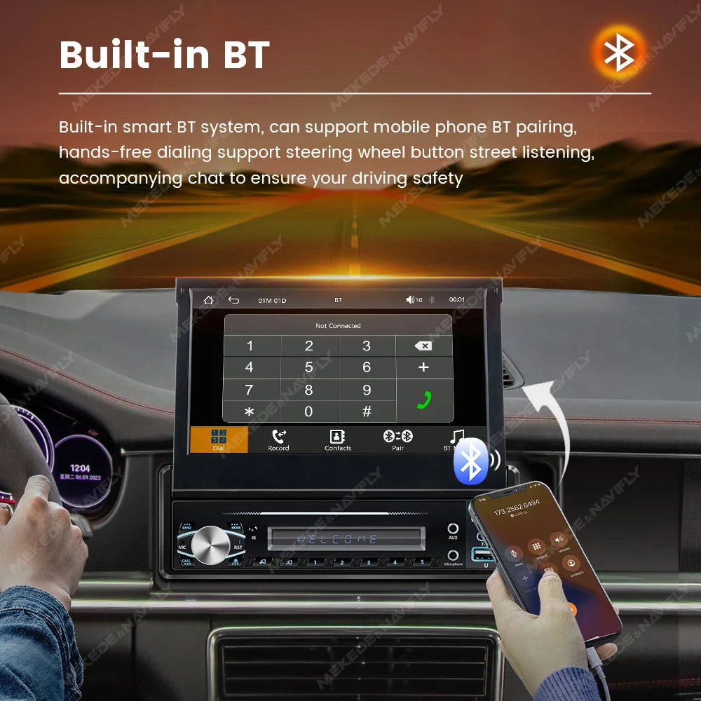 1 Din Car Radio with DAB Carplay Android Auto Multimedia Retractable 7'' HD Touch Screen F | AUTOKITSHOP