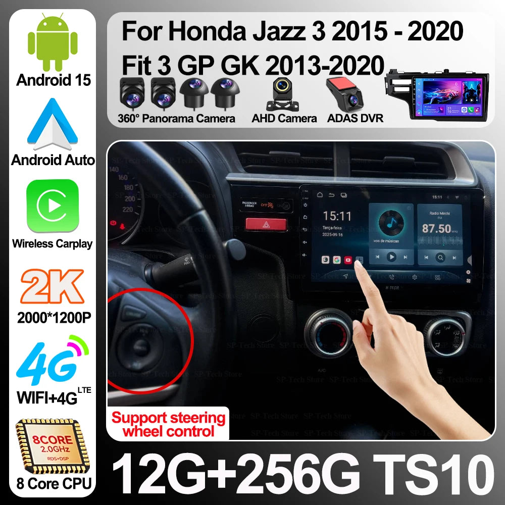 Android 16 For Honda Jazz 3 2015-2020 Fit 3 Gp Gk 2013-2020 Car Radio Multimedia Video Pla | AUTOKITSHOP