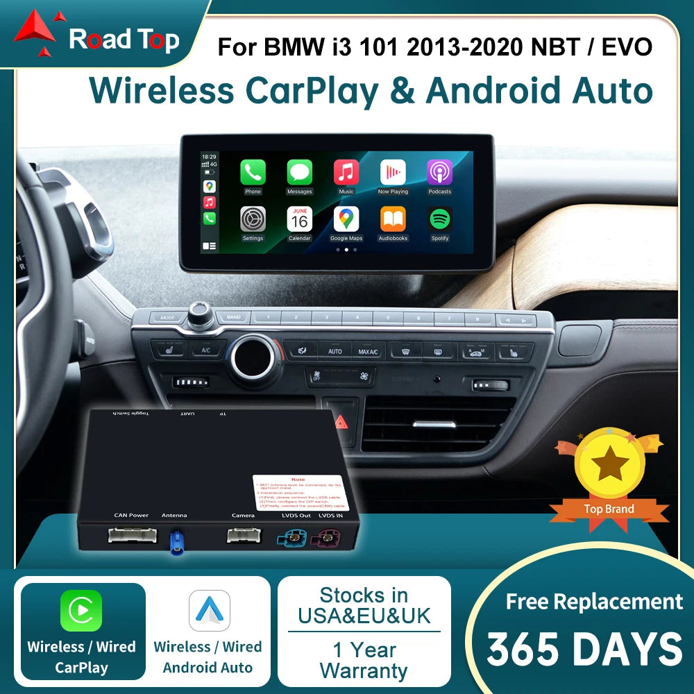 CN RoadTop Wireless CarPlay for BMW I3 I01 NBT EVO 2013-2020 With GPS Android Auto Mirror