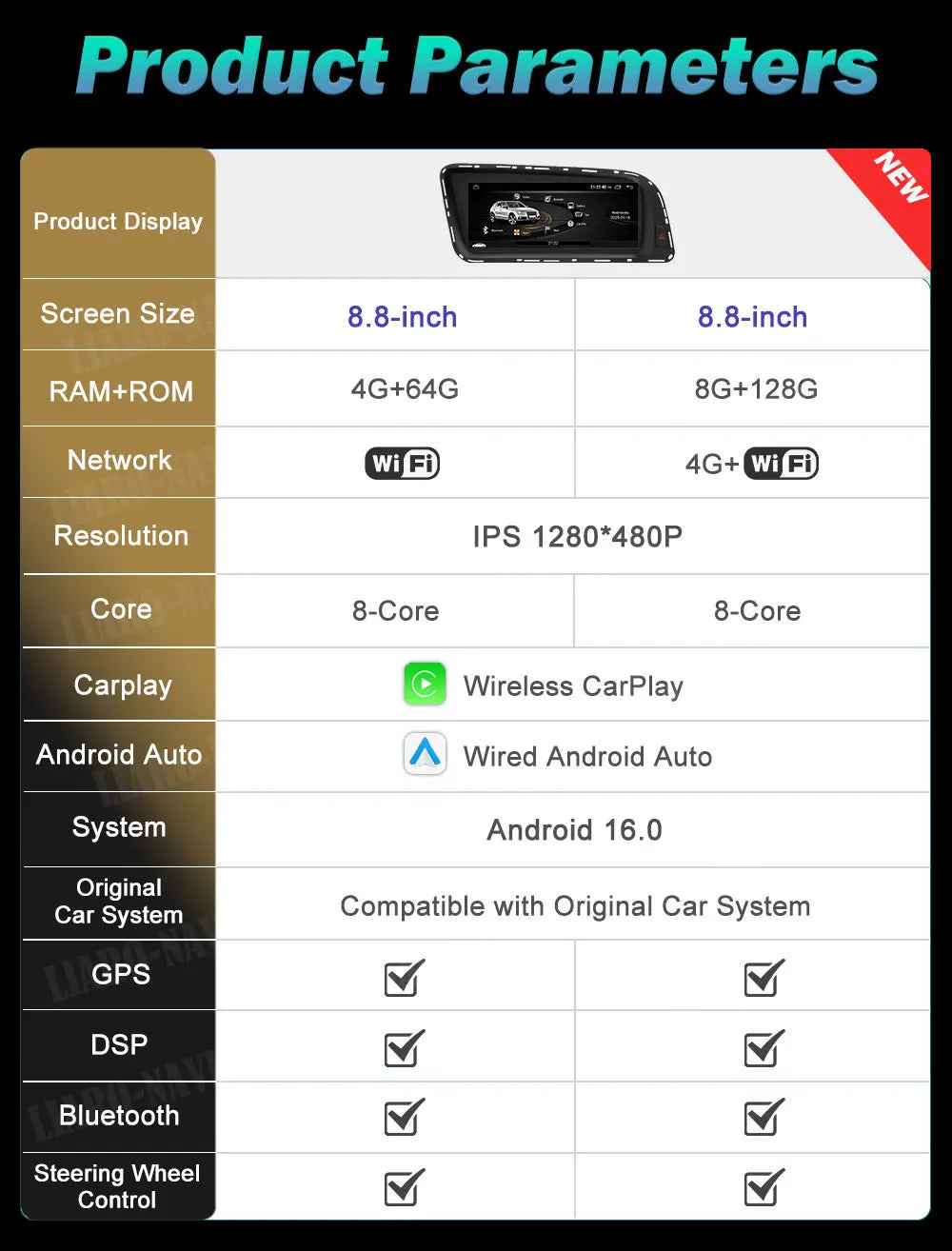 Android 16 for Audi Q5 2008 - 2017 HD Screen Car Radio Video Multimedia Player 8.8 inch BT