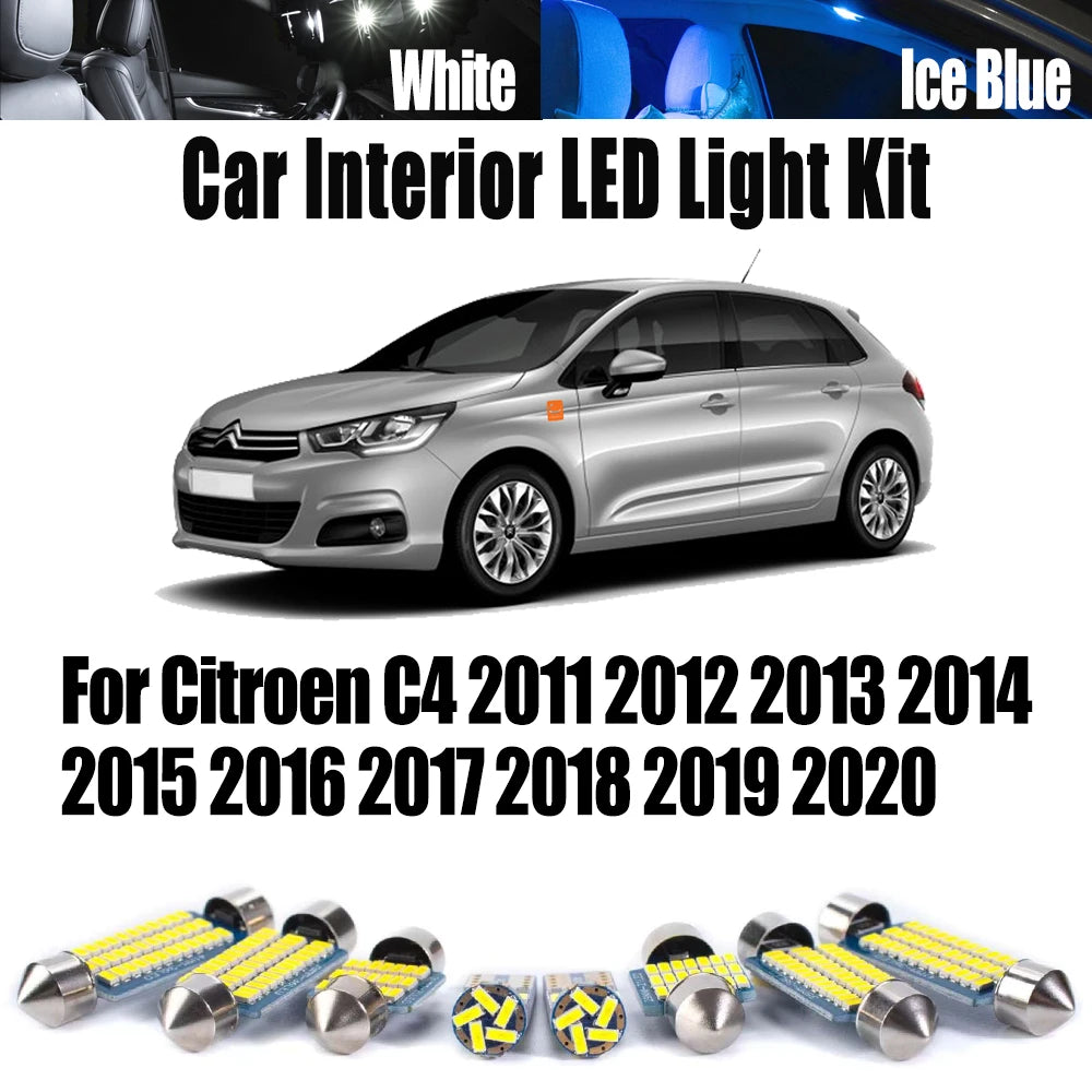 17-Piece LED Interior Light Kit for Citroen C4 2011- 2015 - Canbus Dome Map Door Trunk Bulbs | AUTOKITSHOP