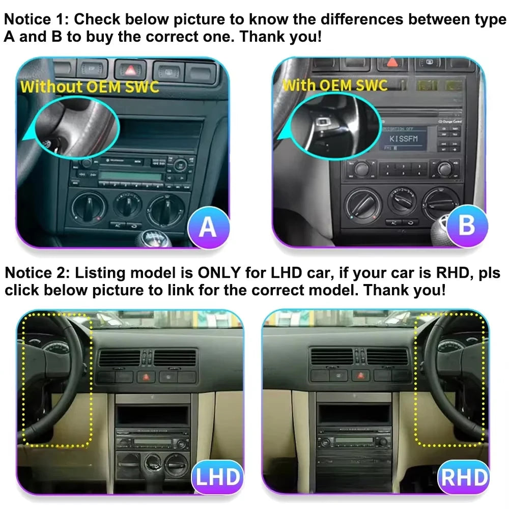 Android 16 For Volkswagen Vw Golf 4 Iv Lhd 2002-2008 Jetta Mk4 Classics 5g Wifi Video Ster | AUTOKITSHOP