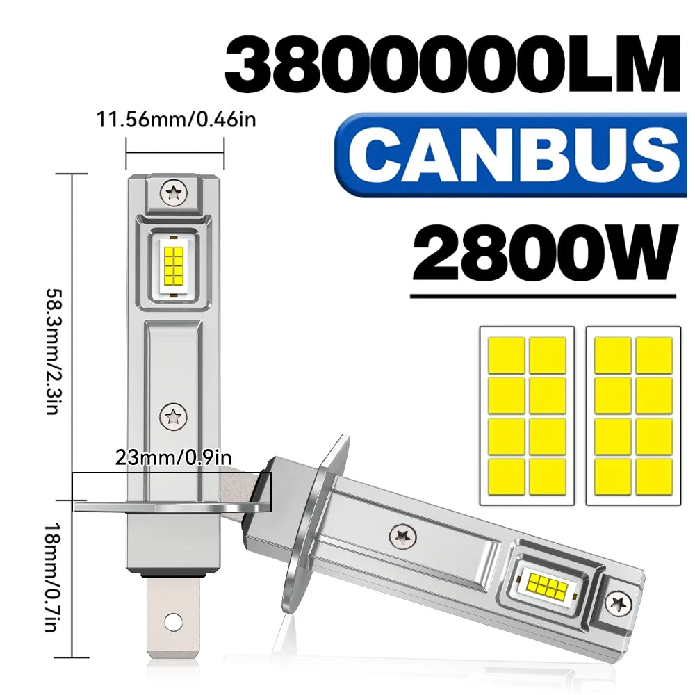 H1 LED Headlights 3800000LM 6000K 2800W 16PCS 7585 CSP High Low Beam Turbo Auto Light 1:1
