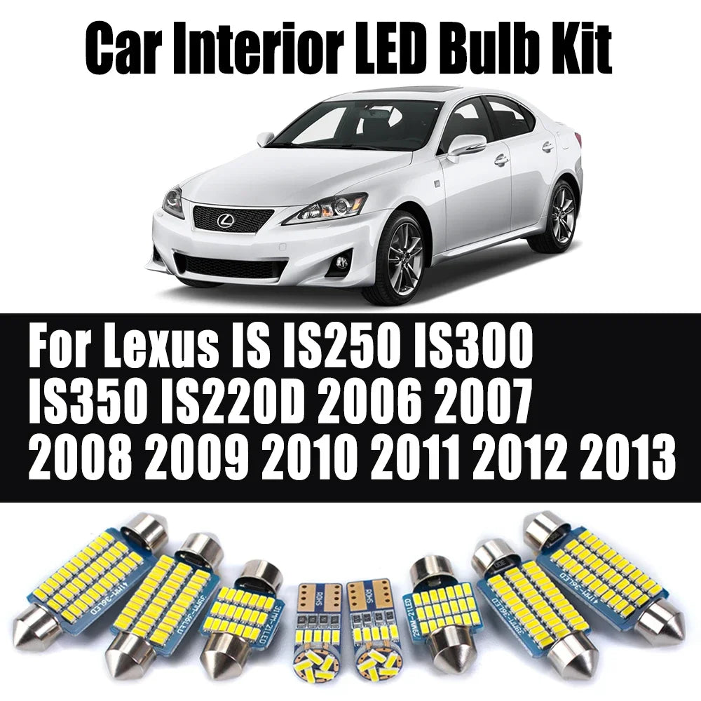 15-Piece LED Interior Light Kit for Lexus IS IS250 IS300 IS350 IS220D 2006- 2011 - Canbus Dome Map Door Trunk Bulbs |...