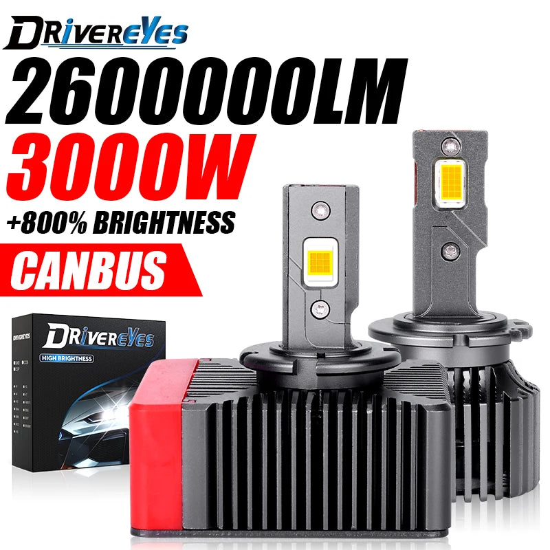 3000W 2600000LM D2S D5S D8S LED Bulb High Low Beam D1S D3S D4S Xenon Replacement Light Sup