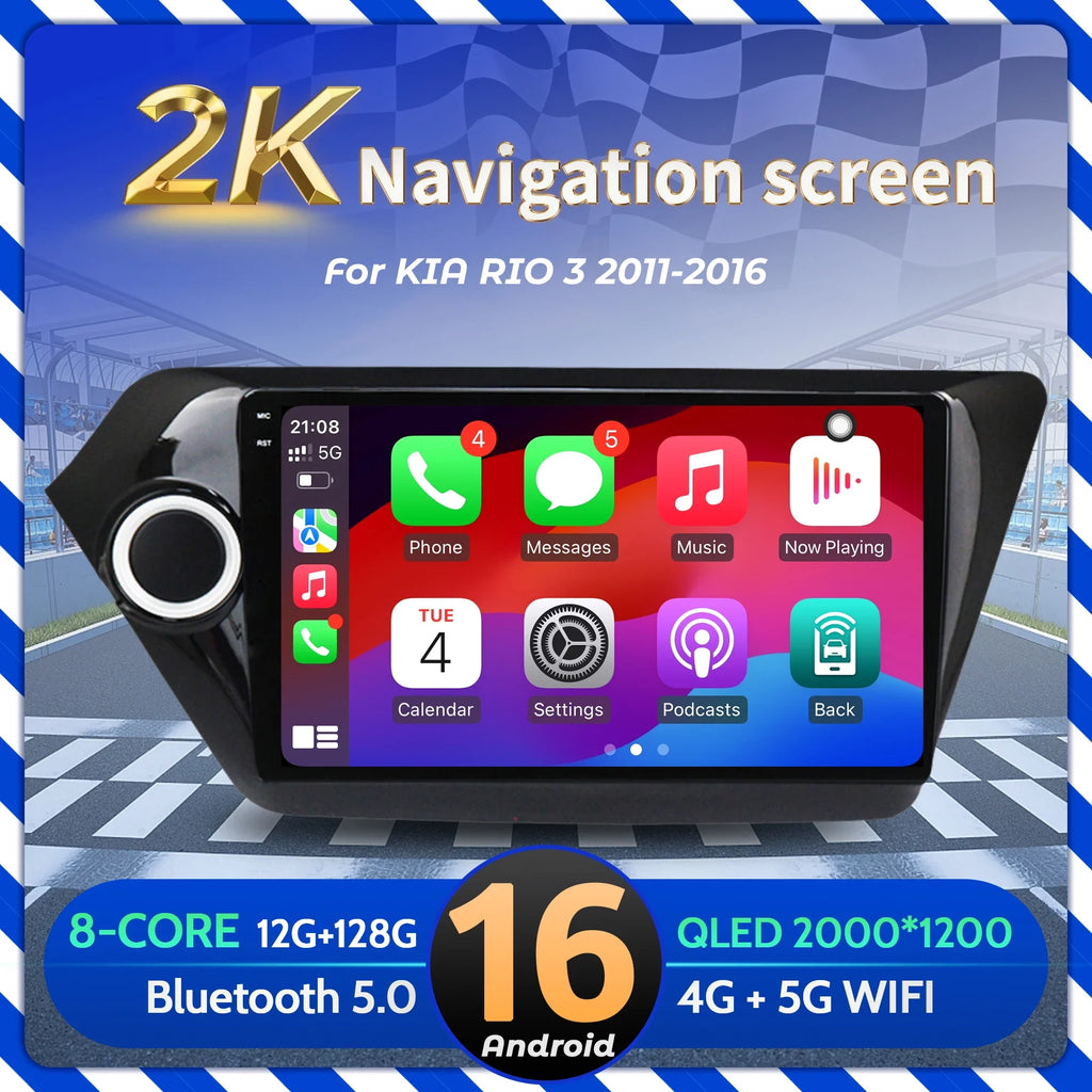 9”Car Radio Android 16 For KIA RIO 3 2011-2016 BT Carplay Multimedia Navigation Head Unit