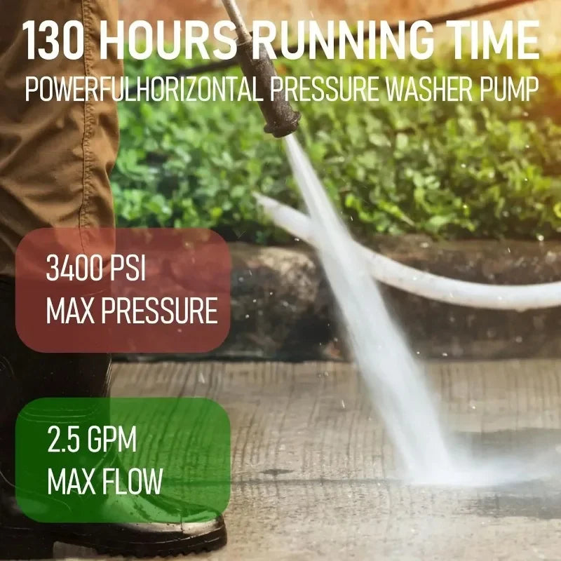 Professional Horizontal Pressure Pump Replacement - 3400PSI 2.5GPM 3/4" Shaft, Plug and Play for - Automotive LED Light