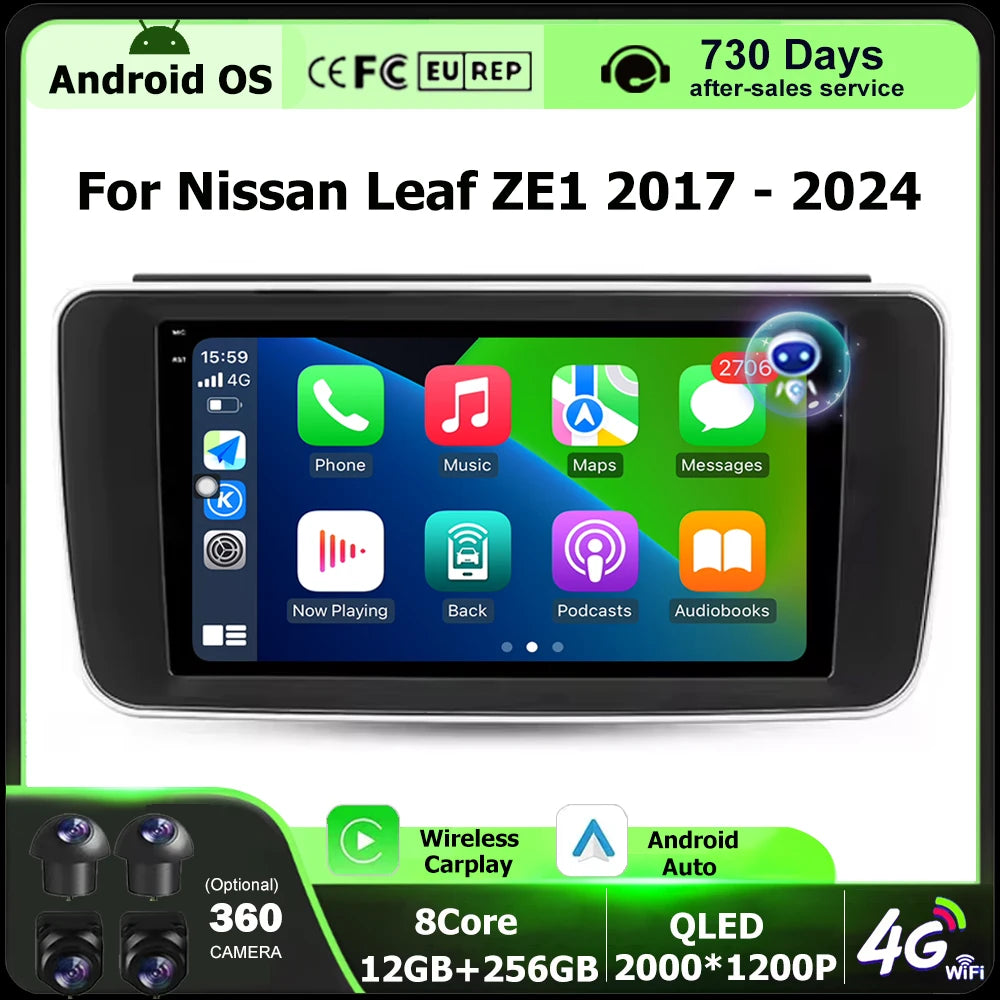 Car Radio Multimedia Video Player GPS Navigation Stereo For Nissan Leaf ZE1 2017-2024 Andr