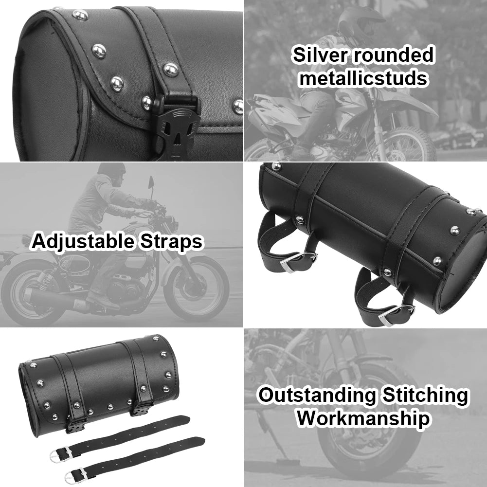 Motorcycle Universal Fork Bag Leather Saddlebags Tool Bag Storage Pouch Waterproof for Harley Sp - Automotive LED Light