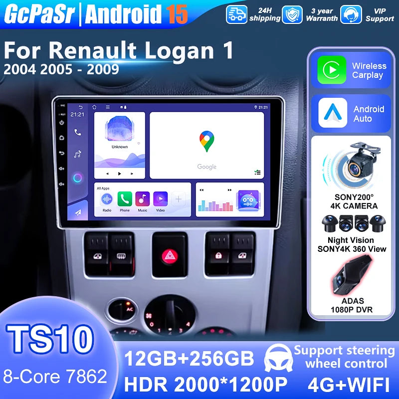 Stereo radio CarPlay For Renault Logan 1 L90 2004 2005 2006 - 2009 Android Car Radio Multi