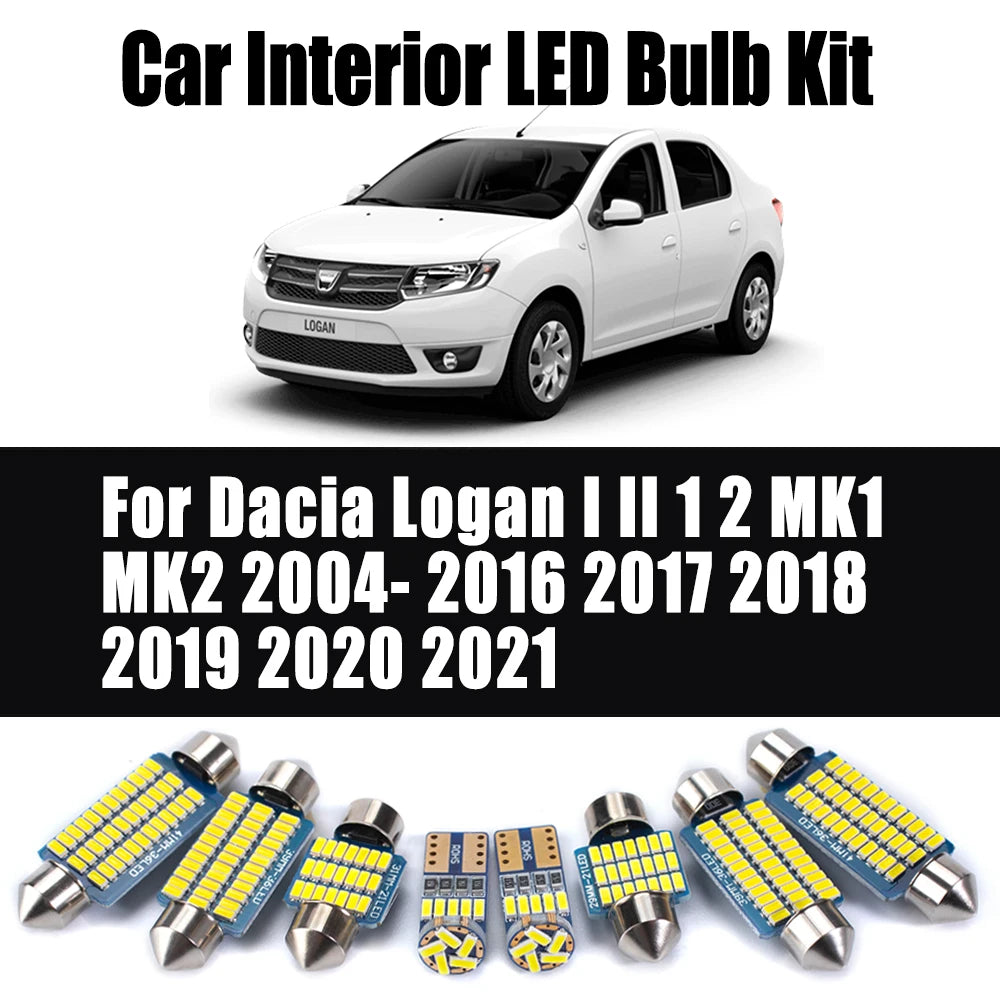 LED Interior Light Kit for Dacia Logan I II 1 2 MK1 MK2 2004- 2016 - Canbus Dome Map Door Trunk Bulbs | AUTOKITSHOP