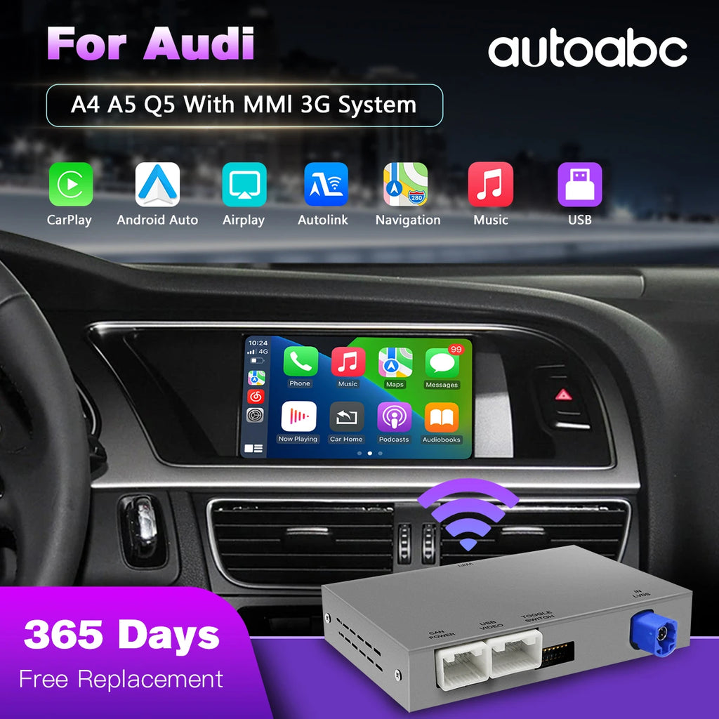 AUTOABC For Audi A4 B8 A5 Q5 S5 2009-2015 Wireless CarPlay Android Auto with mmi 3g with A