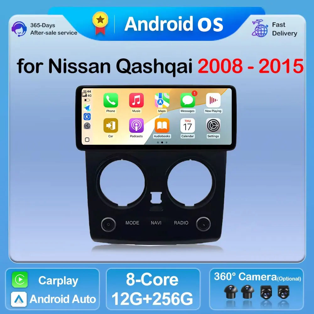 12.3" Multimedia Player Car Radio for Nissan Qashqai 2008-2015 - GPS, Carplay, Android Auto, 4G WiFi Head Unit