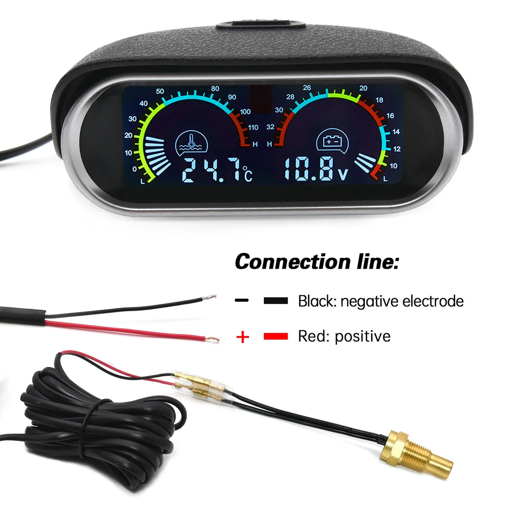 AD 2in1 LCD Digital Voltmeter + Water Temp Gauge Car Water Temperature Meter + Water Temp Joint  - Automotive LED Light