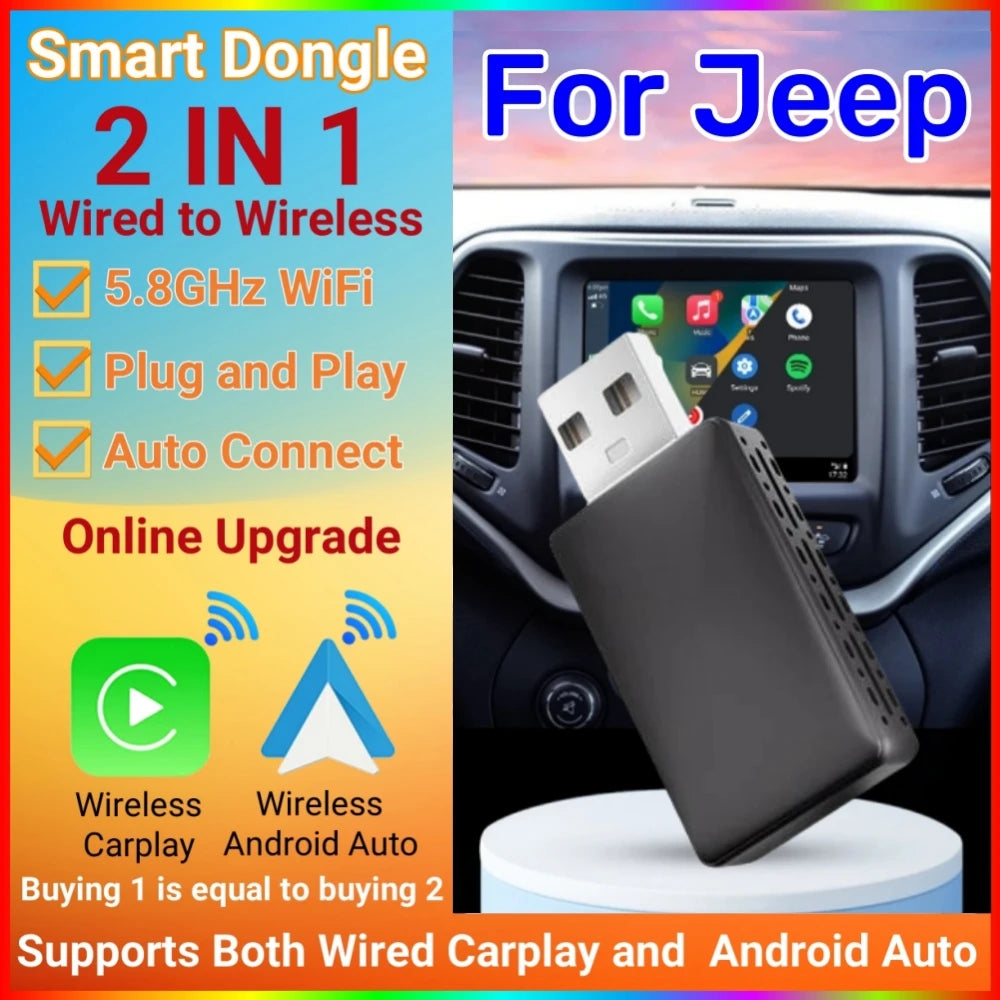 Carplay Wireless Adapter Android Auto 2in 1 Smart Dongle For Jeep Wagoneer Compass Cheroke | AUTOKITSHOP