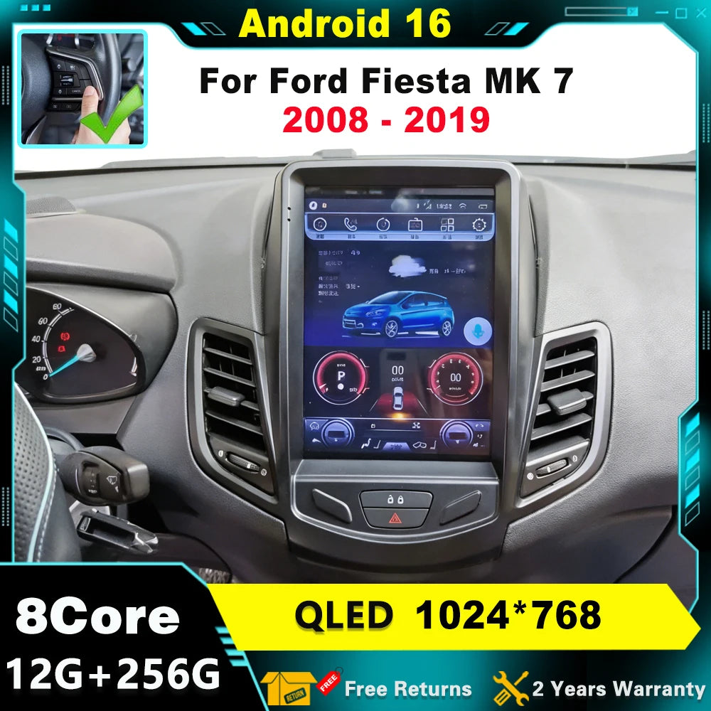 Car Radio For Ford Fiesta MK6 MK7 2009 - 2017 9.7" Android 16 Wireless Carplay Auto Player