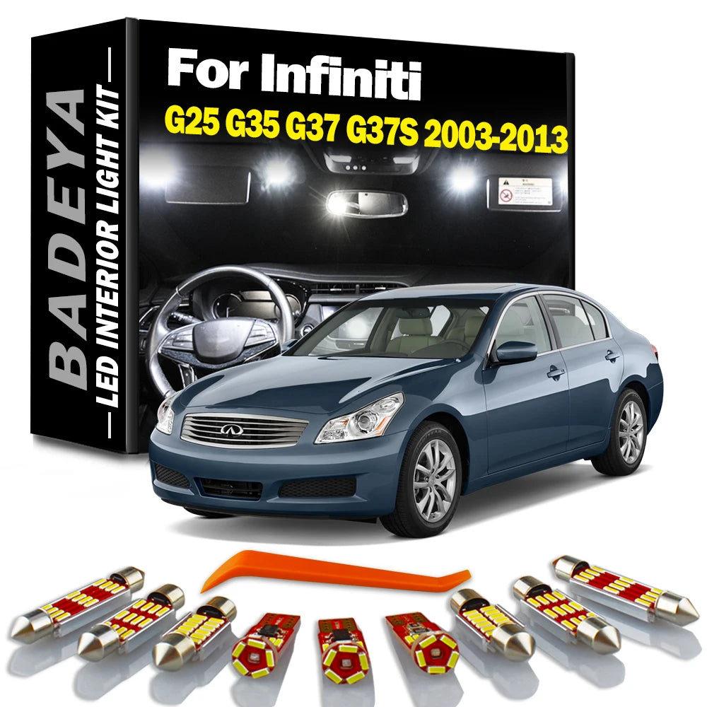LED Bulb Interior Door Plate Sun Visor Light Kit For Infiniti G25 G35 G37 G37S Sedan Coupe