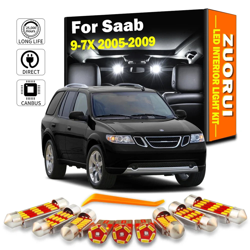 12-Piece LED Interior Light Kit for Saab 9-7X 2005-2008 - Canbus Dome Map Door Trunk Bulbs | AUTOKITSHOP