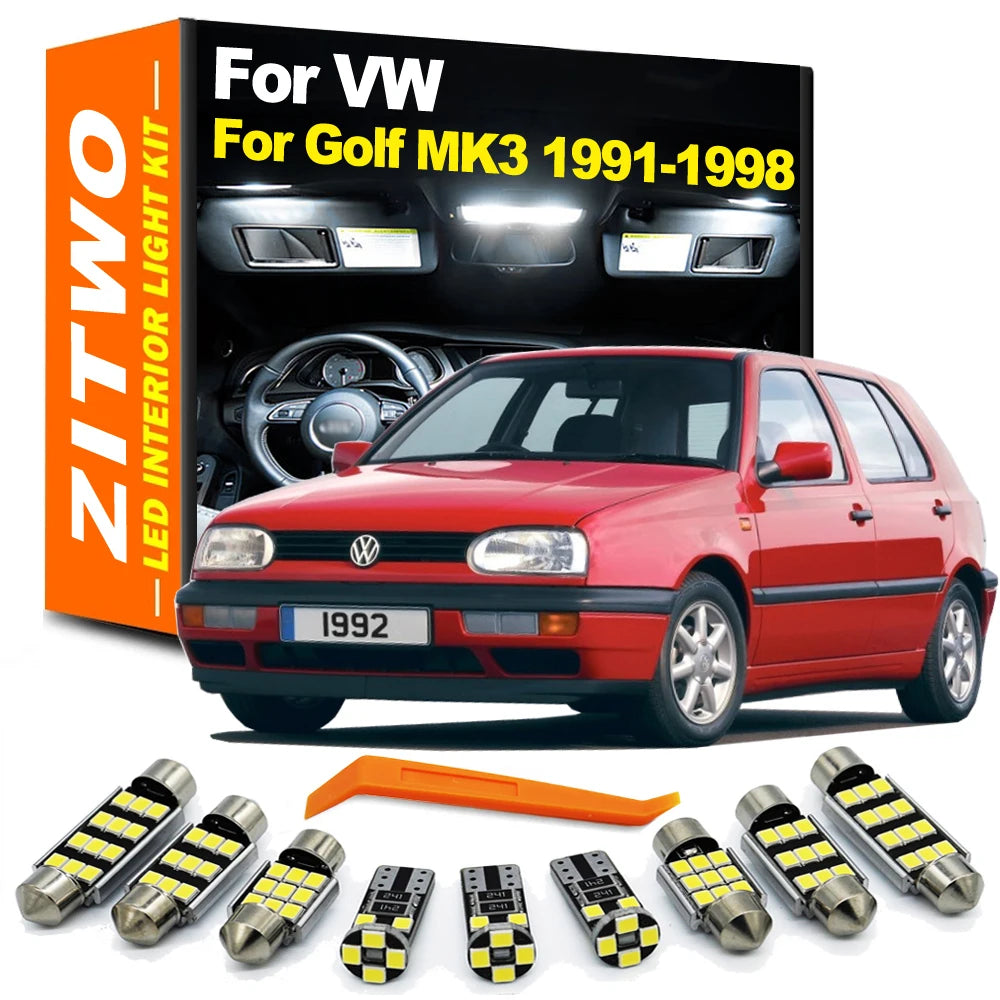 ZITWO 10Pcs For VW Volkswagen Golf 3 MK3 MKIII III 1991 1992 1993 1994 1995 1996 1997 1998 LED Bulb Interior Map Dome Light Kit