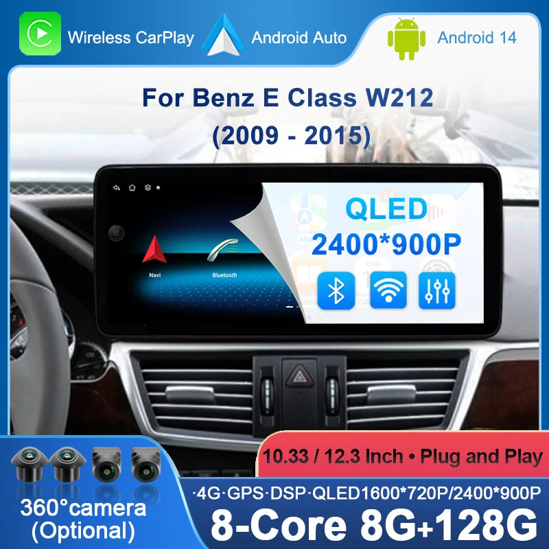 Wireless CarPlay For Benz E Class W212 2009-2015 Car Multimedia Radio Player Android 14 GP
