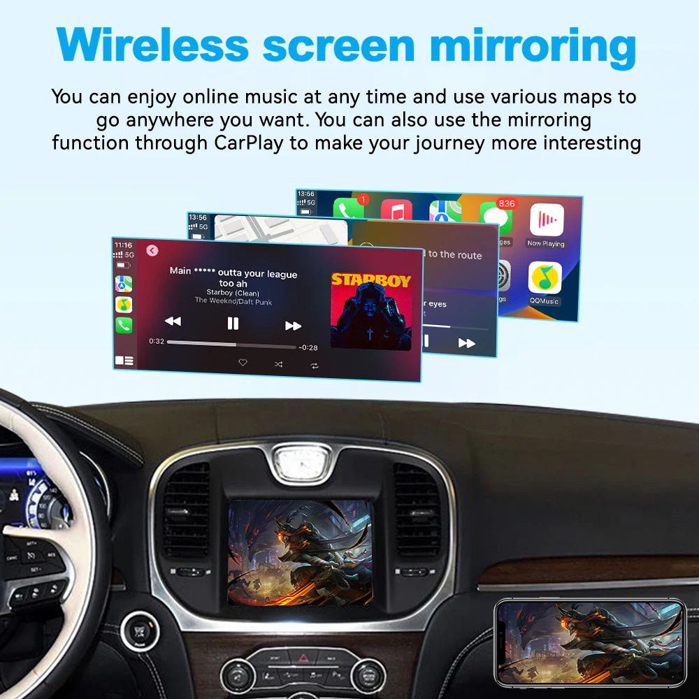 Wireless CarPlay Android Auto Interface for 2014-2016 Chrysler 300c - Mirroring AirPlay USB Flash OEM Screen Upgrade Box