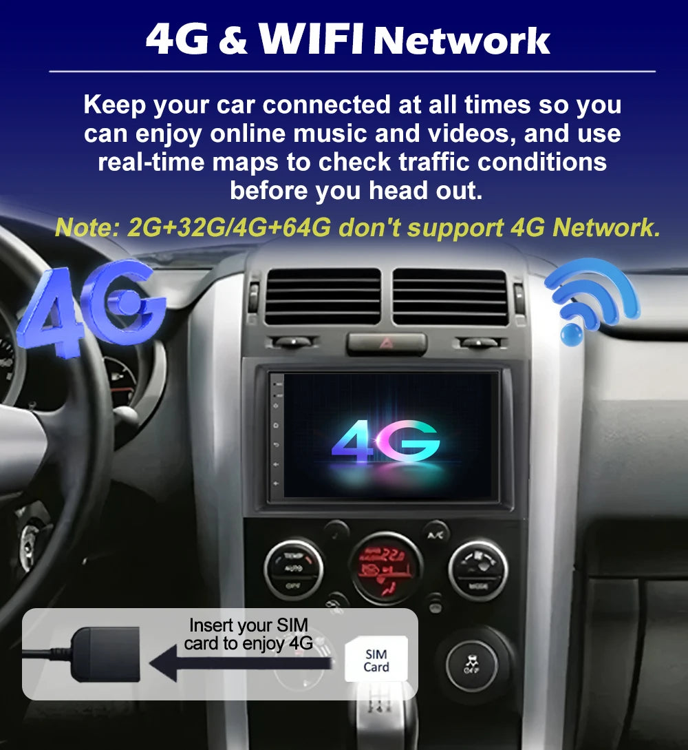 7 inch For Suzuki Grand Vitara 3 2005-2015 Android Auto Carplay GPS Navigation Stereo Mult