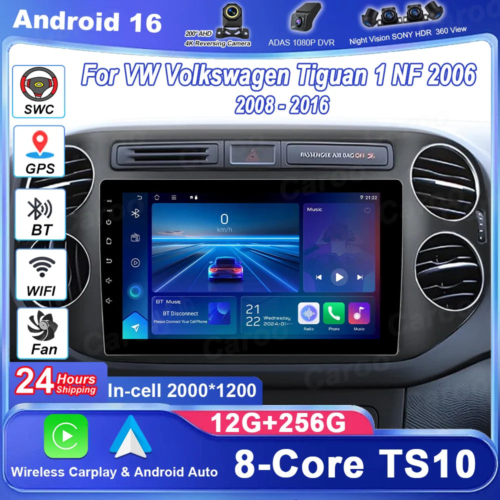 Android 16 Car Radio Stereo For VW Volkswagen Tiguan 1 NF 2006 2008-2012 2013 2014 2015 20