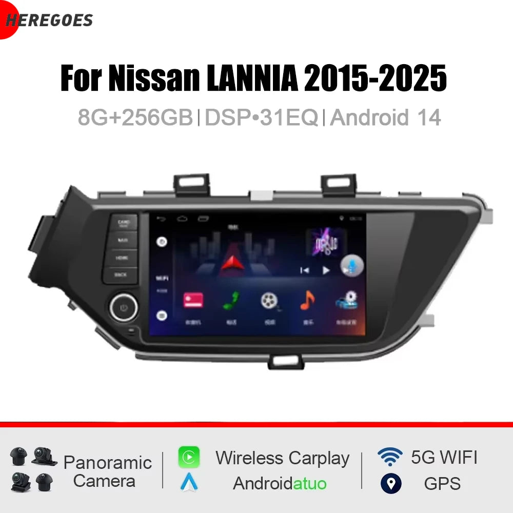 8" Android 15 8 Core 12GB RAM 256GB ROM Car Player 2 Din GPS WiFi RDS Autoradio Multimedia Car Radio for Nissan LANNIA 2