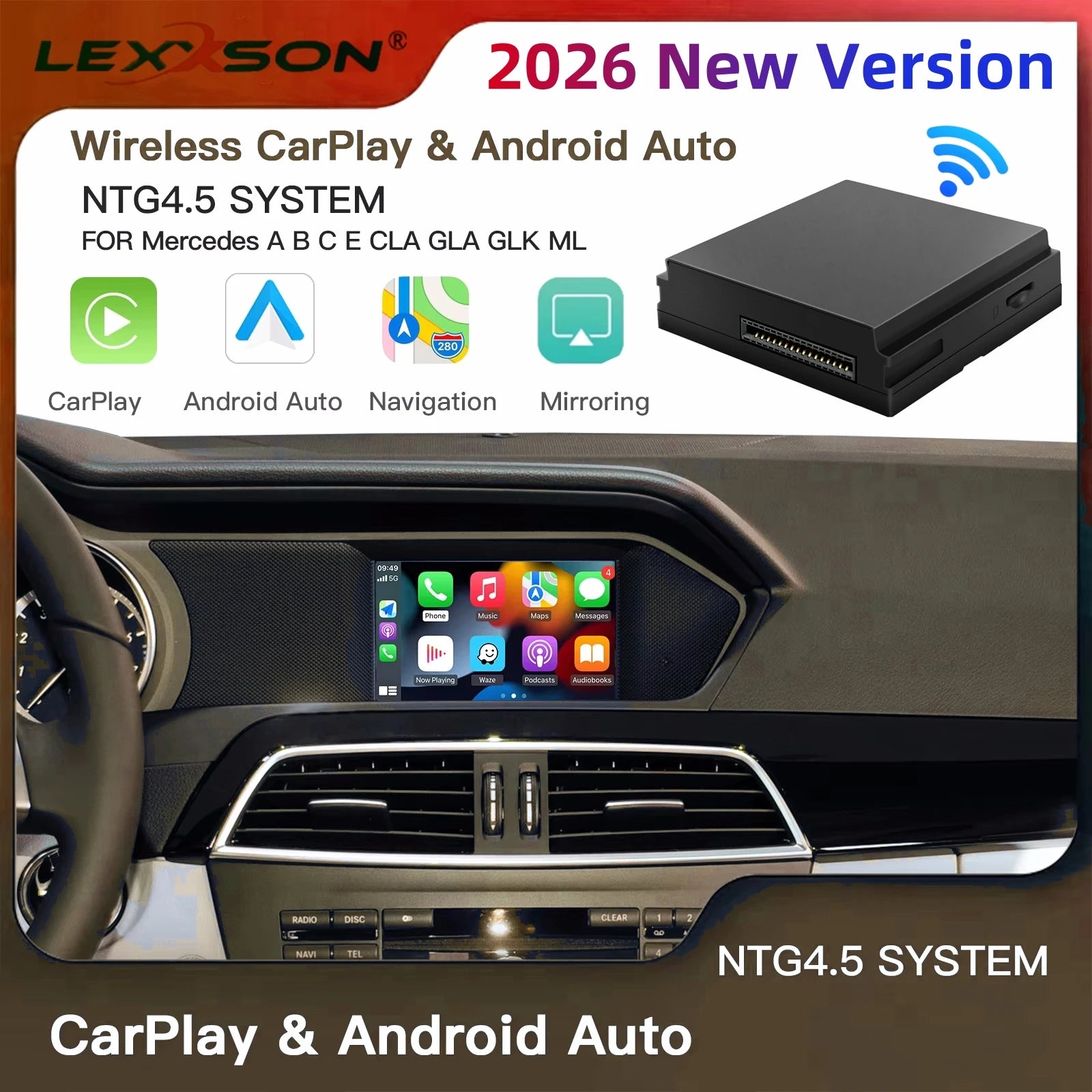LEXXSON Wireless CarPlay Android Auto for Mercedes Benz A B C E CLA GLA GLK ML Sprinter NT | AUTOKITSHOP